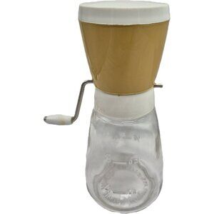 Vintage Federal Housewares Hand-Crank Nut Spice Grinder Glass Jar Harvest Gold